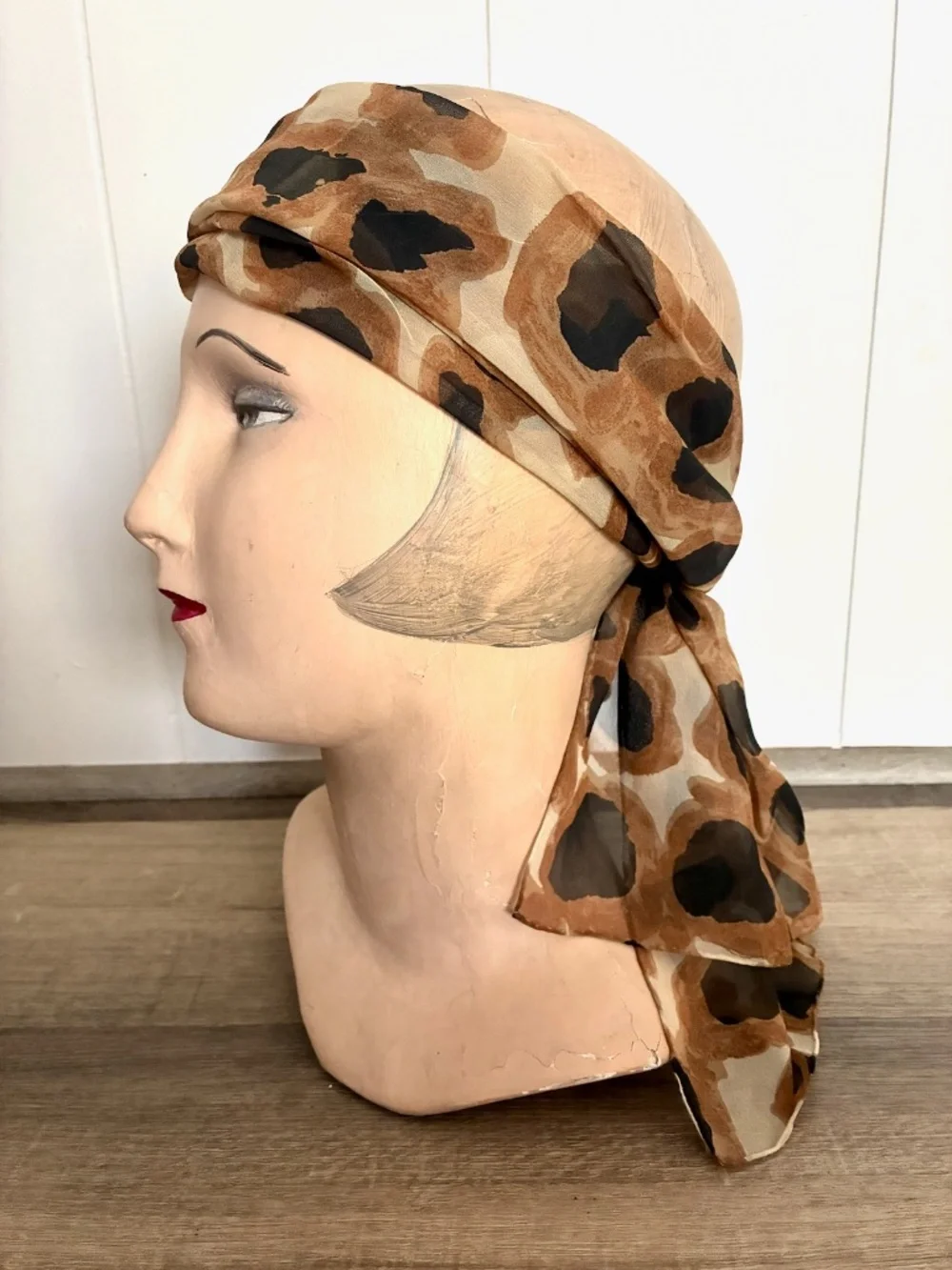 1960s Animal Print Silk Chiffon Scarf Long Rectangle